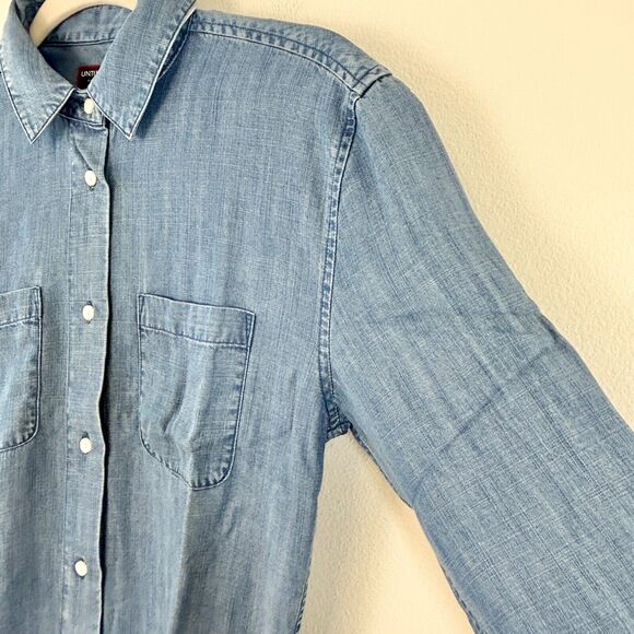 Untuckit Dress Womens 0 Long Sleeve Denim Button Up Shirtdress Pockets Stretch - Picture 6 of 14